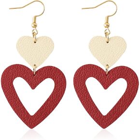 Heart Dangle Earrings for Women Queen of Hearts Earrings Cute Love Red Heart Earrings Dangling Valentine's Day Gift for Lover Girlfriend Wife Leather Valentines Earrings Pink Heart Earrings Star Christmas Tree Earrings Easter Earrings Bunny Carrot Earring
