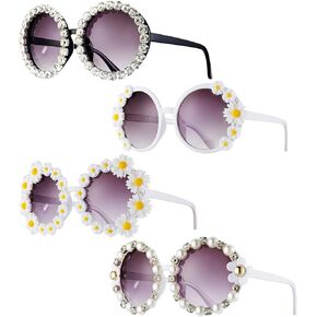 Frienda 4 Pieces Daisy Sunglasses Daisy Flower Rhinestone Sunglasses Vintage Round Glasses for Women in Saudi Arabia