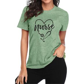 Nurse T Shirt Gifts for Women Funny Nurse Life Letter Print Graphic Short Sleeve Tee Tops