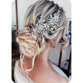 Catery Flower Bride Wedding Headband Silver Crystal Pearl Hair Vine Braid Headpiece Bridal Hair Accessories for Women (Silver)