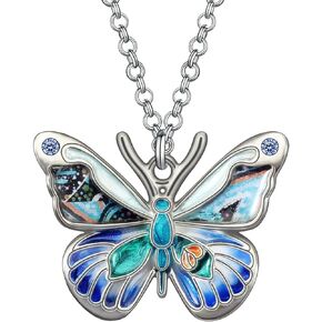 BAMAY Enamel Alloy Rhinestone Butterfly Necklace Novelty Insects Pendant Fashion Jewelry Gifts for Women Girls