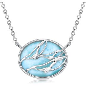 Sterling Silver Larimar Necklace Ocean Pendant Necklace Natural Larimar Necklace Silver Wave Ocean Jewelry Gifts for Ocean Lovers