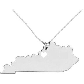 Art Attack Stainless Steel I Love Kentucky Necklace, Bluegrass State Heart Map Outline Pendant (Silver)