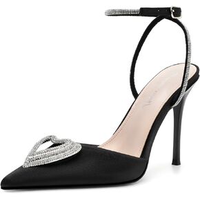 WUXIN H&P Women's Rhinestone Triple Heart Ankle Strap Heels Pointed Closed Toe Sexy Stiletto Pumps Strap Wedding Party Pumps Wedding Dress Shoes