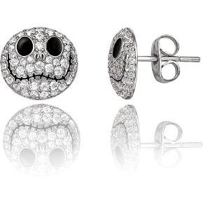 Disney The Nightmare Before Christmas Womens Stud Earrings - Sterling Silver and Cubic Zirconia Jack Skellington Earrings - The Nightmare Before Christmas
