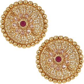Traditional Indian 18K Gold Plated Pure Copper Kundan, LCT, Pearls and CZ studded Traditonal Ethnic Stud Eaarrings for Women (SJ_1724)