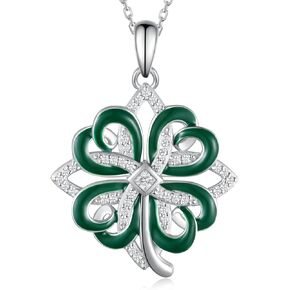 Four Leaf Clover Necklace 925 Sterling Silver St Patricks Day Shamrock Necklace for Women Lucky Clover Jewelry for Women Girls
