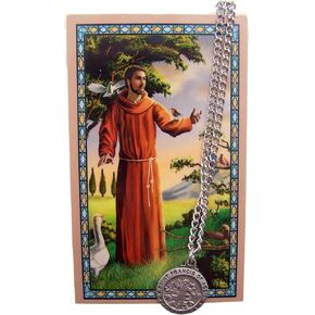 St. Francis of Asssisi Pewter Medal Pendant with Prayer Card 3/4"