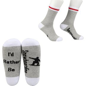 G2TUP 2 Pairs Skiing Socks Skier Gift Snowboarder Casual Socks for Snowboarding Lovers I’d Rather Be Snowboarding (grey)