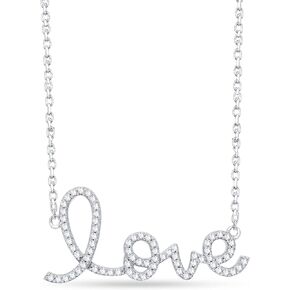 Poshadime Cursive Love Necklace Pendants for Women Girls - 14K Gold Plated Love Heart Charm Script Natural Diamond Pendant Necklace 18 Inch Chain Necklace (0.31 Carat, I-J Color, I2 Clarity)