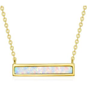 Real 14k Soild Gold Opal Bar Choker Pendant Necklaces for Women Girls Jewelry Anniversary Valentine Birthday Gifts