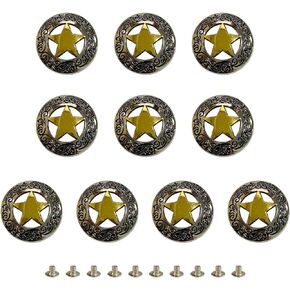 10 Pcs Star Cowboy Belt Buckle Metal Star Badges Decorative Buckle Round Conch Star Buckle Diy Leather Decoration Accessories for Saddles, Hats, Belts, Wallets