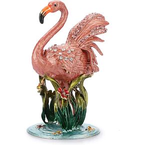 ELLDOO Mini Flamingo Trinket Box, Vintage Metal Enameled Decorative Box Flamingo Figurine Ring Earrings Jewelry Organizer Gift Box for Girl Women