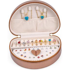 SANQIANWAN Luxury Travel Jewelry Box Case Leather Multifunctional Storage Portable Small Travel Organizer for Necklace Rings Earrings Gift Women Wife Daughter Gift (LightGray)