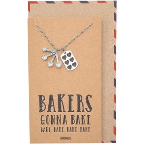 Quan Jewelry Gifts for Mom Measuring Spoons Pendant Necklace, Funny Baking Pun Quote Card, Stainless Steel, 16 inches to 18 inches