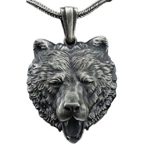 Bear Necklace for Men, Nordic Viking Bear Head Pendant Necklace Roaring Bear Necklace Pure Tin Men’s Punk Bear Charm Necklace Jewelry Gift Father's Day Accessories in Saudi Arabia