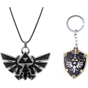 Biscount Cosplay Anime Game Legend of Zelda Necklace Set Rope Triforce Link Symbol Logo Keychain Pendant Chain Jewelry Gift For Men Kids, Black