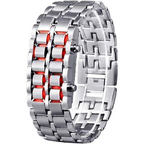 Gosasa Men's Lava Style Stainless Steel Watch Red Blue LED Digital Watch Black Bracelet Watch