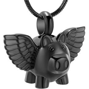 Cremation Jewelry Urn Necklace for Ashes, Flying Pig Memorial Pendant Made of 316L Stainless Steel, Keepsakes Locket Four Colors Can be Choose.