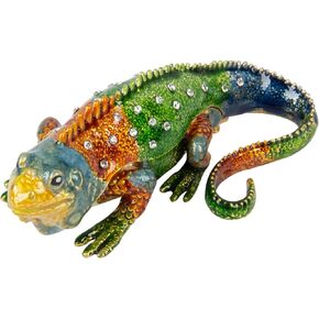 QIFU Hand Painted Enameled Lizard Style Decorative Jewelry Trinket Box Hinged