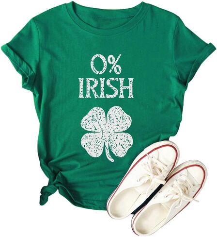 0% Irish St. Patrick's Day Shirts for Women Four-Leaf Clover Printed Short Sleeve Tee Tops in Kuwait