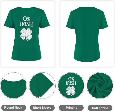 0% Irish St. Patrick's Day Shirts for Women Four-Leaf Clover Printed Short Sleeve Tee Tops in Kuwait