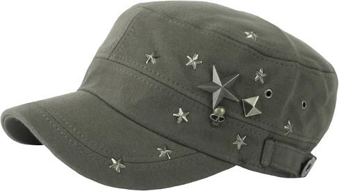 RaOn A173 Skull Devil Star Metal Stud Fashion Punk Club Army Cap Cadet Military Hat in Saudi Arabia