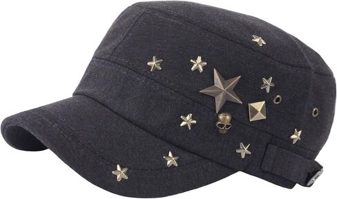 RaOn A173 Skull Devil Star Metal Stud Fashion Punk Club Army Cap Cadet Military Hat in Saudi Arabia