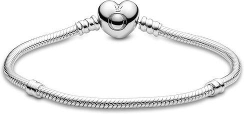 Pandora February Birthstone Dangle Charm & Bracelet Set - Women's Sterling Silver February Birthstone Dangle Charm & Heart Clasp Snake Chain Bracelet - Jewellery Set With Gift Box, Size 18 in Saudi Arabia