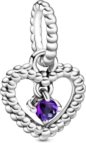 Pandora February Birthstone Dangle Charm & Bracelet Set - Women's Sterling Silver February Birthstone Dangle Charm & Heart Clasp Snake Chain Bracelet - Jewellery Set With Gift Box, Size 18 in Saudi Arabia