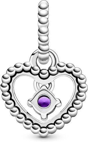 Pandora February Birthstone Dangle Charm & Bracelet Set - Women's Sterling Silver February Birthstone Dangle Charm & Heart Clasp Snake Chain Bracelet - Jewellery Set With Gift Box, Size 18 in Saudi Arabia