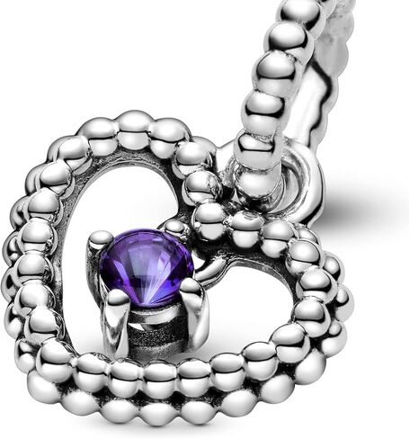 Pandora February Birthstone Dangle Charm & Bracelet Set - Women's Sterling Silver February Birthstone Dangle Charm & Heart Clasp Snake Chain Bracelet - Jewellery Set With Gift Box, Size 18 in Saudi Arabia