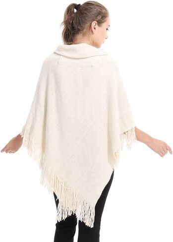 رداء نسائي بقلنسوة من XINQIAO مع أزرار قرن، شال بونشو محبوك كبير الحجم in Kuwait