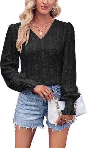 بلوزة نسائية باكمام طويلة كاجوال بيسيك من زد ان في جيرل، قمصان فضفاضة لطيفة وخفيفة الوزن in Kuwait