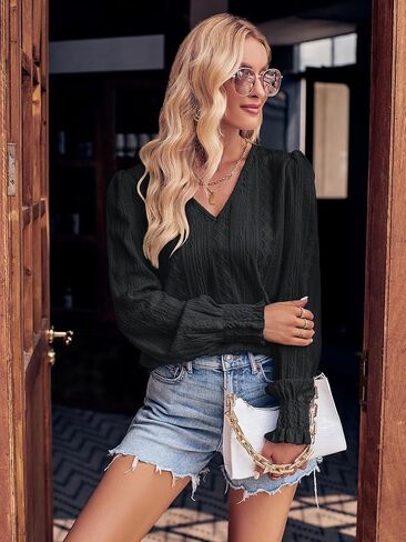 بلوزة نسائية باكمام طويلة كاجوال بيسيك من زد ان في جيرل، قمصان فضفاضة لطيفة وخفيفة الوزن in Kuwait