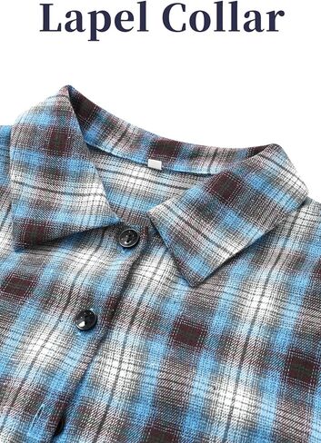 Womens Plaids Shirt Dress V Neck Long Sleeve Tunic Tops Button Down Midi Dress in Kuwait