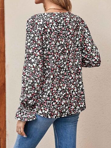 قمصان Loemes النسائية 2023 بأكمام طويلة منتفخة ورقبة مربعة بلوزات بوهو منقوشة بالزهور ملابس غير رسمية فضفاضة للعمل والخريف in Kuwait