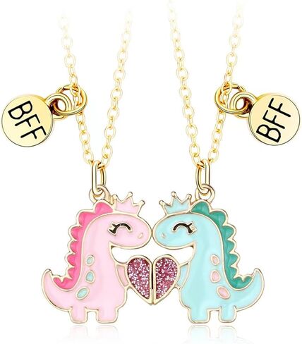 uuonly bff قلادة لمدة 2، أفضل قلادة الأصدقاء للفتيات 2 المغناطيسي مطابقة قلادة الصداقة مع فراشة الحب شكل قلب، الفيل والديناصور أفضل صديق هدية عيد ميلاد in Kuwait