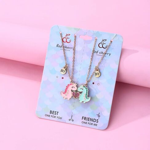 uuonly bff قلادة لمدة 2، أفضل قلادة الأصدقاء للفتيات 2 المغناطيسي مطابقة قلادة الصداقة مع فراشة الحب شكل قلب، الفيل والديناصور أفضل صديق هدية عيد ميلاد in Kuwait