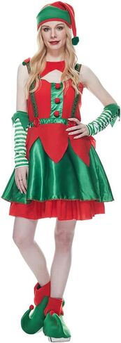 EraSpooky Elf Costume Women Santa Helper Christmas Sexy Dress Green and Red in Saudi Arabia