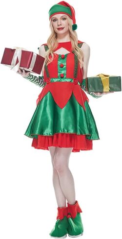 EraSpooky Elf Costume Women Santa Helper Christmas Sexy Dress Green and Red in Saudi Arabia
