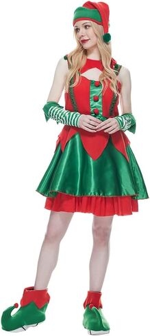 EraSpooky Elf Costume Women Santa Helper Christmas Sexy Dress Green and Red in Saudi Arabia