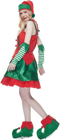 EraSpooky Elf Costume Women Santa Helper Christmas Sexy Dress Green and Red in Saudi Arabia