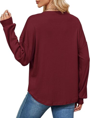 سويت شيرت نسائي فضفاض من JYLFC بأكمام طويلة وقمصان Henley بأزرار سفلية ورقبة دائرية وبلوزات in Saudi Arabia