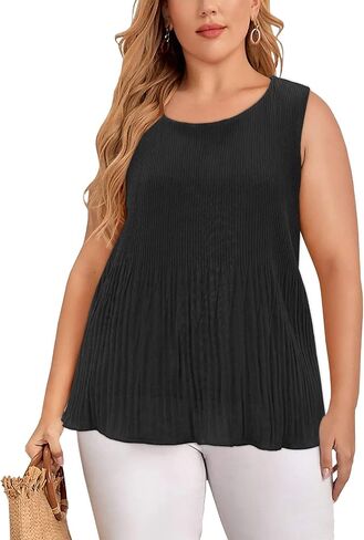 Women's Plus Size Sleeveless Camis Double Layers Casual Chiffon Tank Top in Saudi Arabia