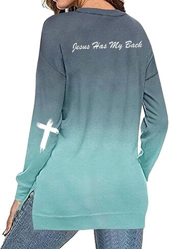 Womens Print Shirt Ladies Lightweight Long Sleeve Crewneck Color Block Faith Tie Dye Sweatshirt Loose Tops in Saudi Arabia