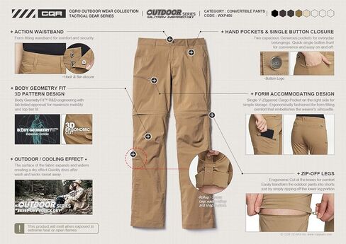 سروال CQR النسائي للمشي لمسافات طويلة قابل للتحويل، خفيف الوزن قابل للتمدد وسريع الجفاف، سروال سفاري للرحلات الخارجية in Kuwait