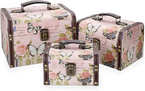 إلدو مجموعة من 3 صناديق كنز على شكل فراشة، صندوق تخزين خشبي + جلد صناعي مزخرف للمجوهرات والحلي، صندوق تذكارات لهدايا الفتيات والنساء in Kuwait