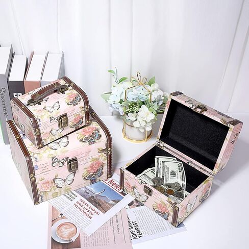 إلدو مجموعة من 3 صناديق كنز على شكل فراشة، صندوق تخزين خشبي + جلد صناعي مزخرف للمجوهرات والحلي، صندوق تذكارات لهدايا الفتيات والنساء in Kuwait