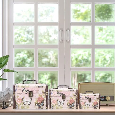 إلدو مجموعة من 3 صناديق كنز على شكل فراشة، صندوق تخزين خشبي + جلد صناعي مزخرف للمجوهرات والحلي، صندوق تذكارات لهدايا الفتيات والنساء in Kuwait